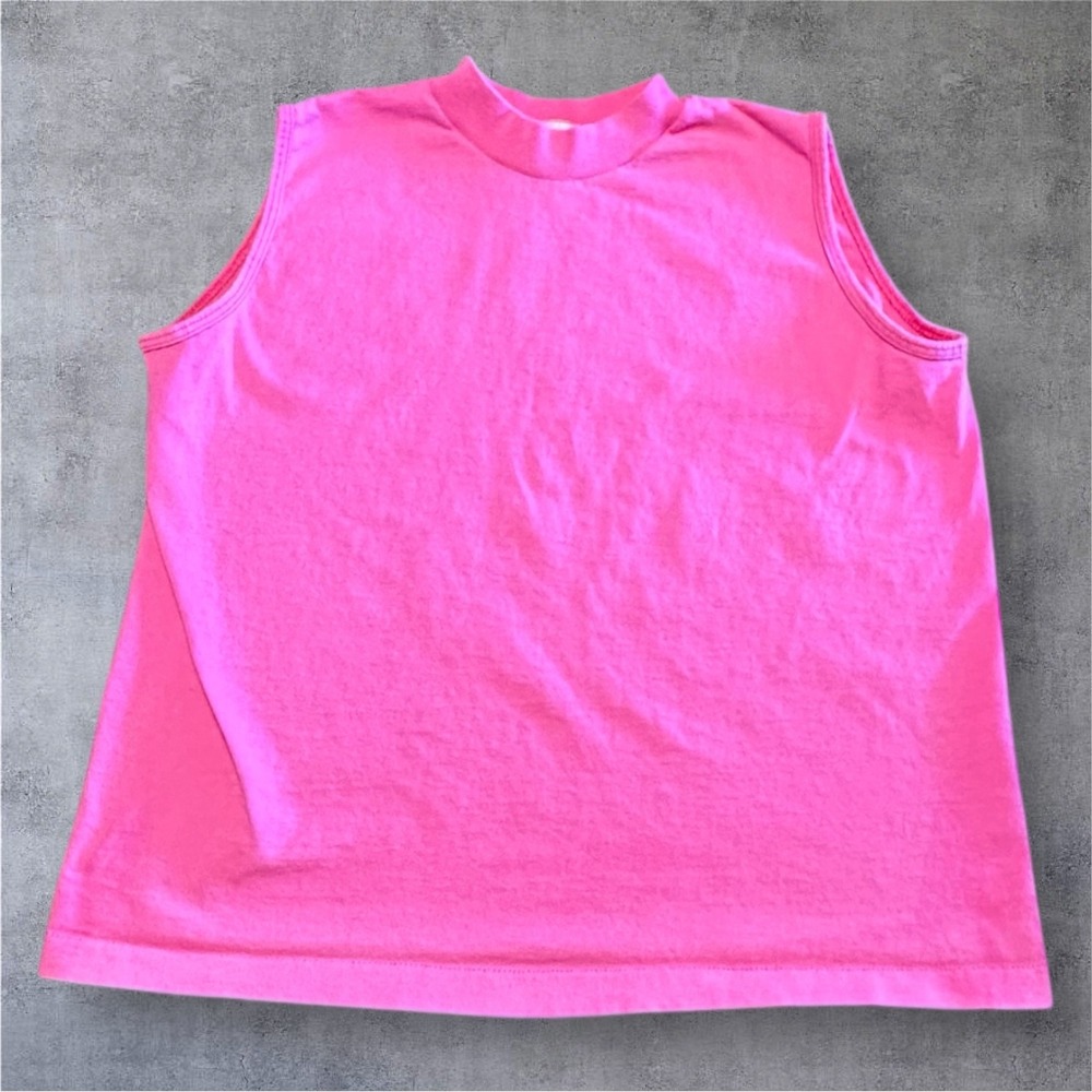 Vintage‎ Fruit of the Loom Blank Sleeveless Mock Neck Top Womens L Pink Y2K